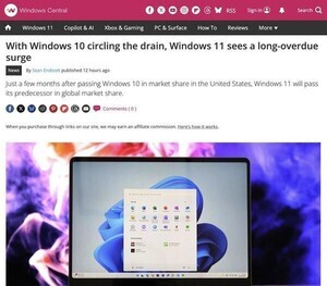 Windows 11の世界市場シェア、まもなくWindows 10を追い抜く