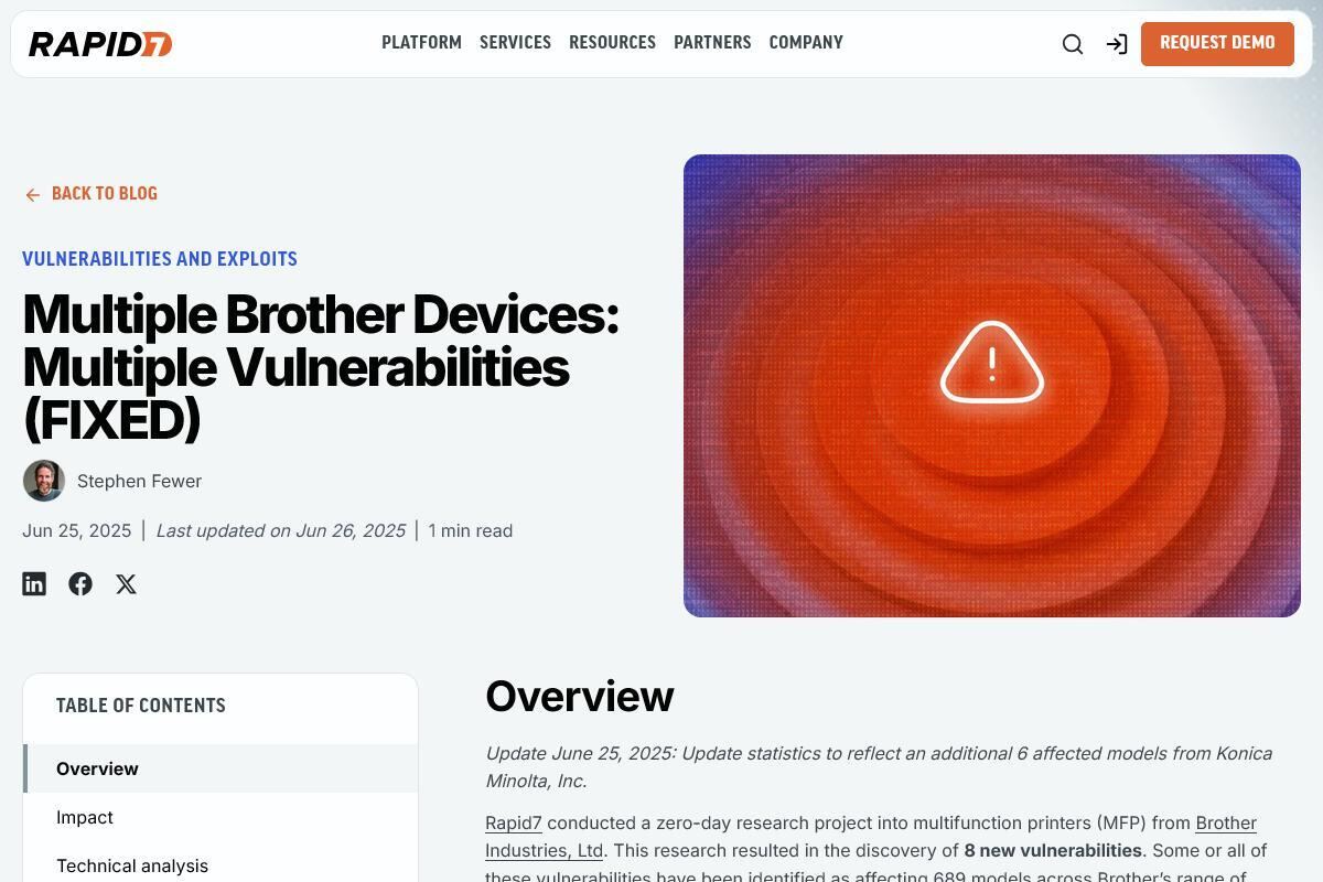 Multiple Brother Devices: Multiple Vulnerabilities (FIXED) - Rapid7 Blog